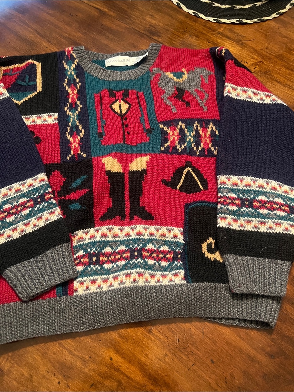 Vintage Robert Scott Ltd. Wool Equestrian Crewneck Sweater 38